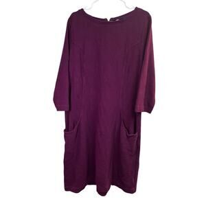 Boden Purple Ribbed Dress Back Zipper 3/4 Sleeves 18L